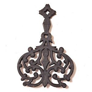 Vintage Wilton Cast Iron Trivet – Black • Footed • Ornate Scroll Design • 9" x 6